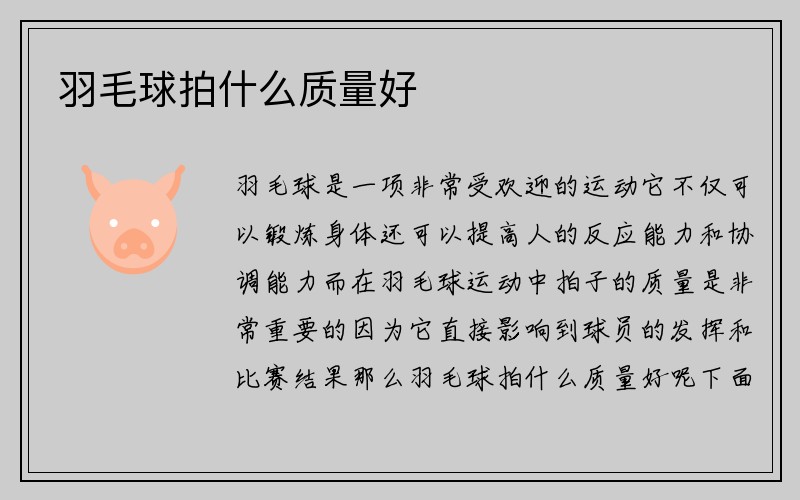 羽毛球拍什么质量好